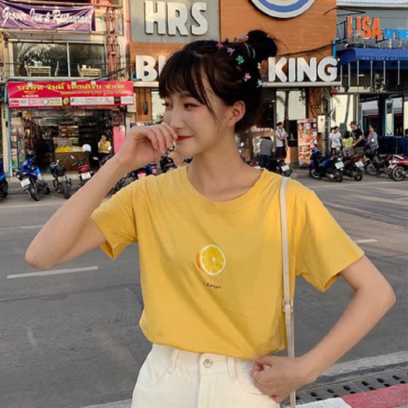 Colorful Candy Fruit Print 2024 Summer Korean Short sleeved T-shirt Loose Student Top Women's Clothing_voghion.com
