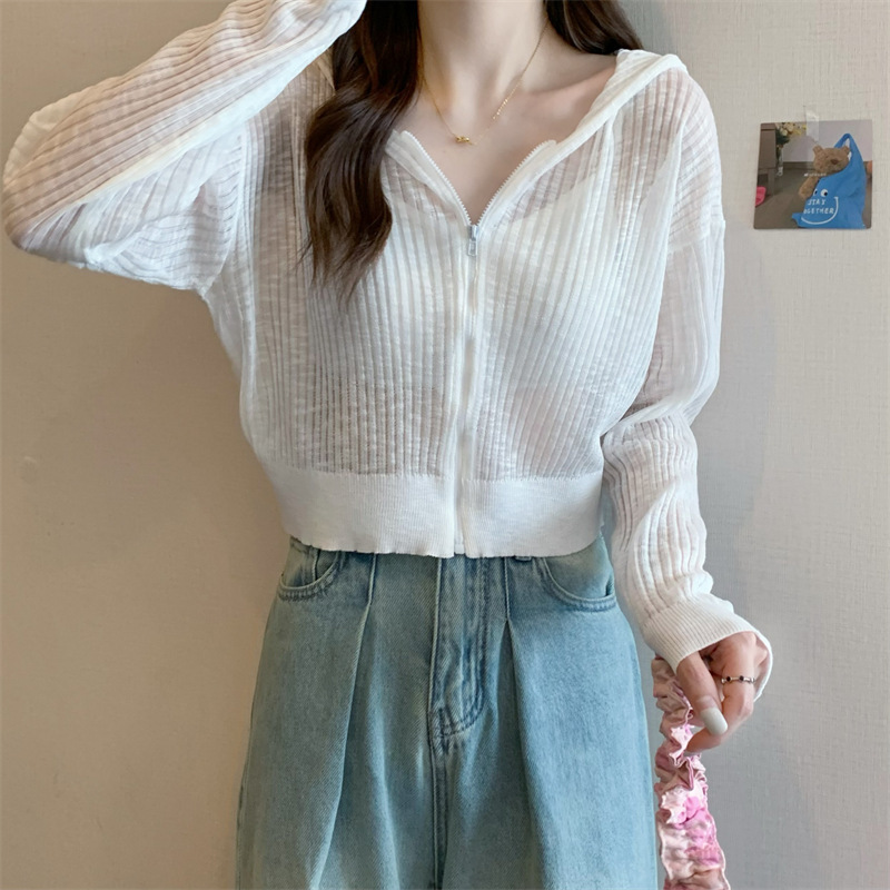 Explosions sunscreen ice silk coat hooded short top T-shirt 2025 new sweet and spicy design temperament cardigan