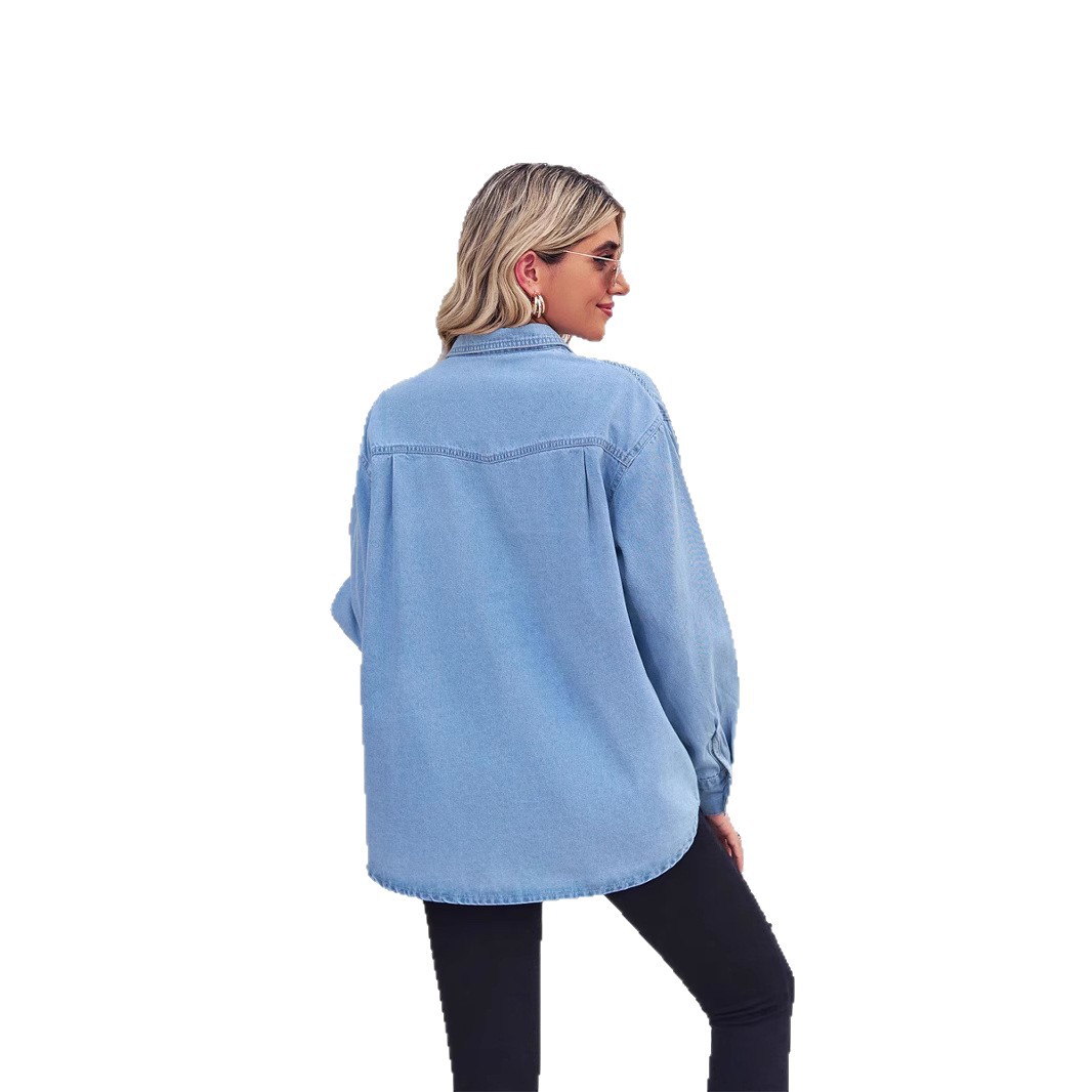 Oversized Denim Shirt Jacket – Slimming Button-Down Long Sleeve With Relaxed Fit (S-XL, Light Blue, Versatile Layering Staple For Work & Weekend)_mkmklike.com