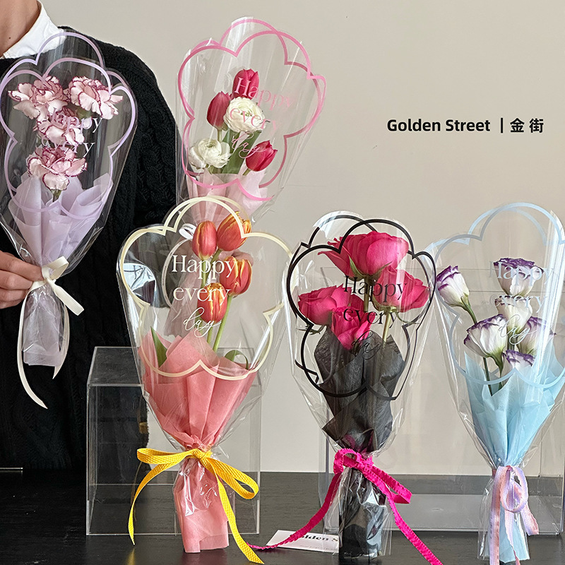 花朵朵多支袋鲜花花束包花纸diy花艺包装材料opp防水包花纸批发1