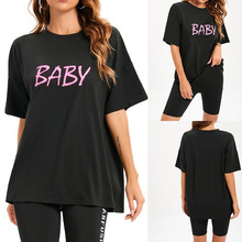 跨境新品亚马逊欧美女装时尚T恤跨境夏季BABY反光女士短袖上衣女
