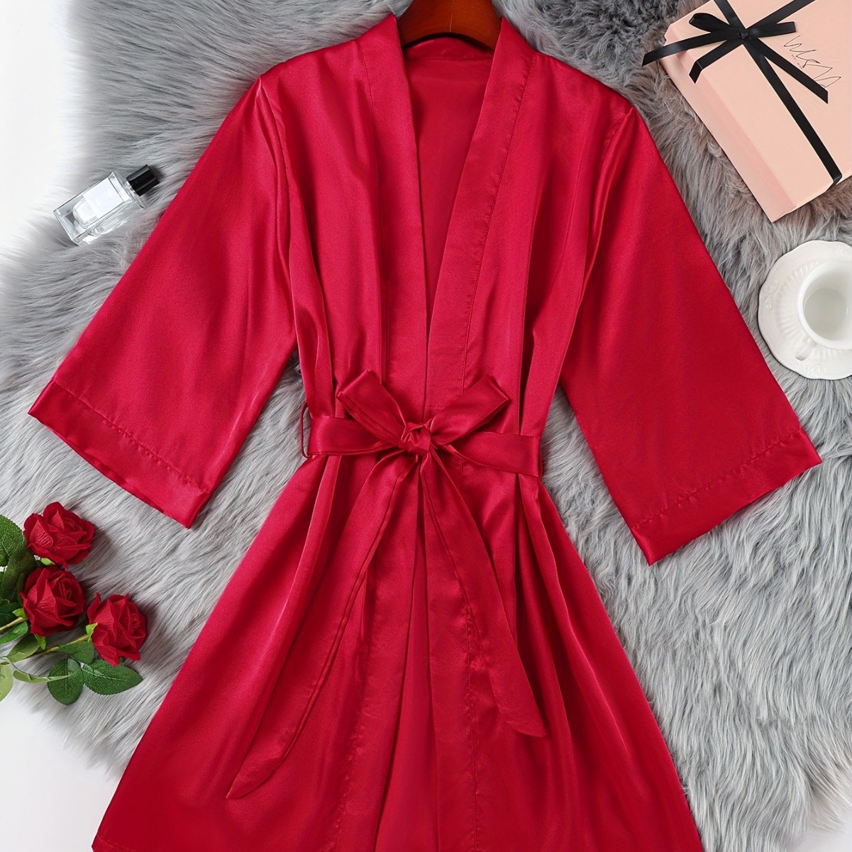 GraceChic GraceChic Cross-Border Home European And American Style Thin Sexy Women's Lace-Up Robe Simple Cardigan Sleepwear Ice Silk Bathrobe_voghion.com