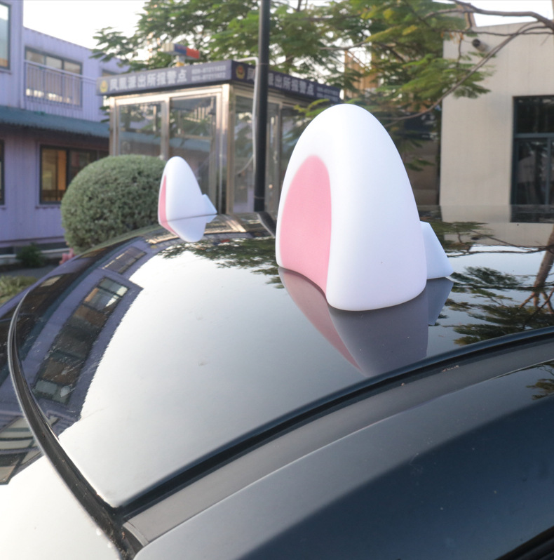 Factory Direct Sales Cute Cartoon Cat Ear Decorations Solar Charging-Free Lights Car Exterior Ornaments Modified Decorative Lights