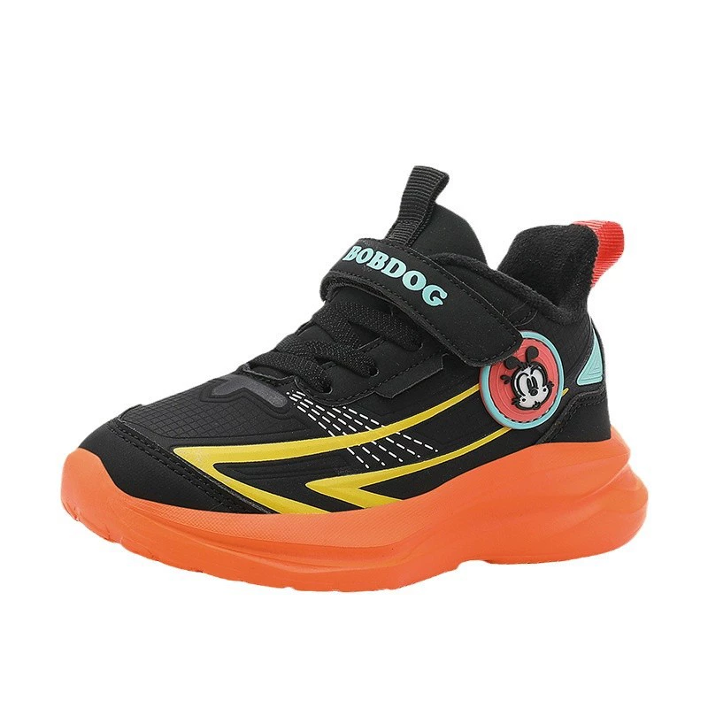 Boys' cotton shoes, новая зимняя кожаная водостойкая плюс бархат тёплые детские кроссовки с вторым хлопковым слоем, обувь с мягкой подошвой для бега у детей