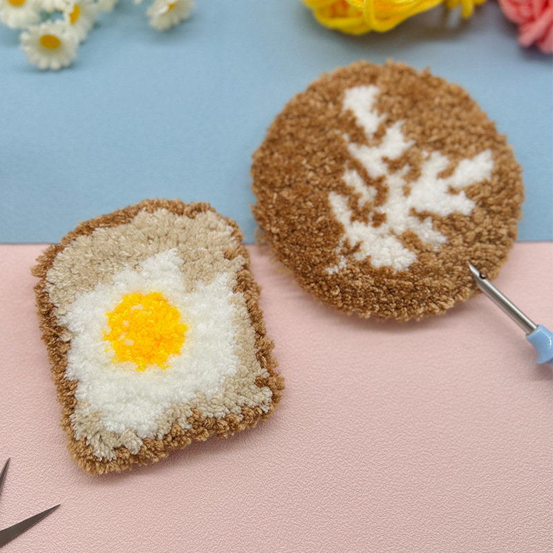 Huevo frito, posavasos de bordado de pinchado creativo, paquete de material de bricolaje hecho a mano, manteles divertidos, clases manuales para niños, música de pinchado de animales