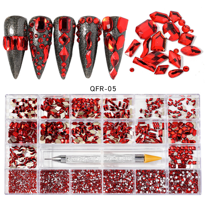 Transfronterizos 21 caja de diamante de agua de forma especial de fondo plano conjunto de joyería de uñas conjunto de pluma de puntuación de doble cabeza