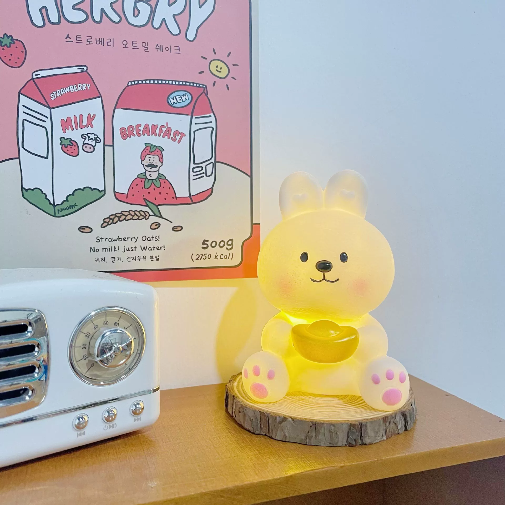 Cartoon rabbit, night light plastic for bedroom, lantern for bed