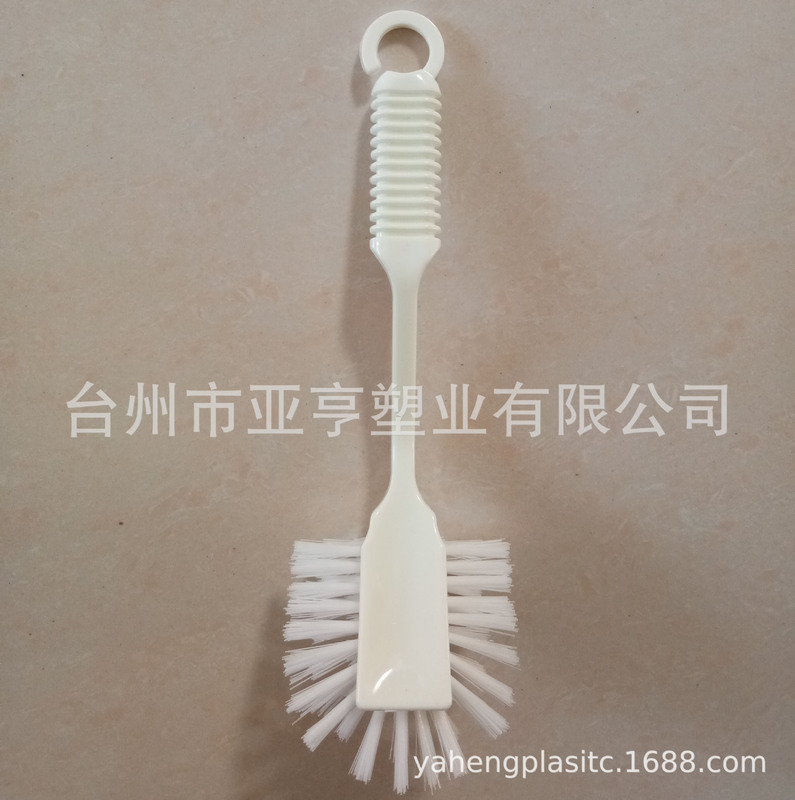 Flat Threaded Handle Plastic Dish Brush Kitchen Pot and Bowl Brush [Comes with Hook and Loop for Hanging]