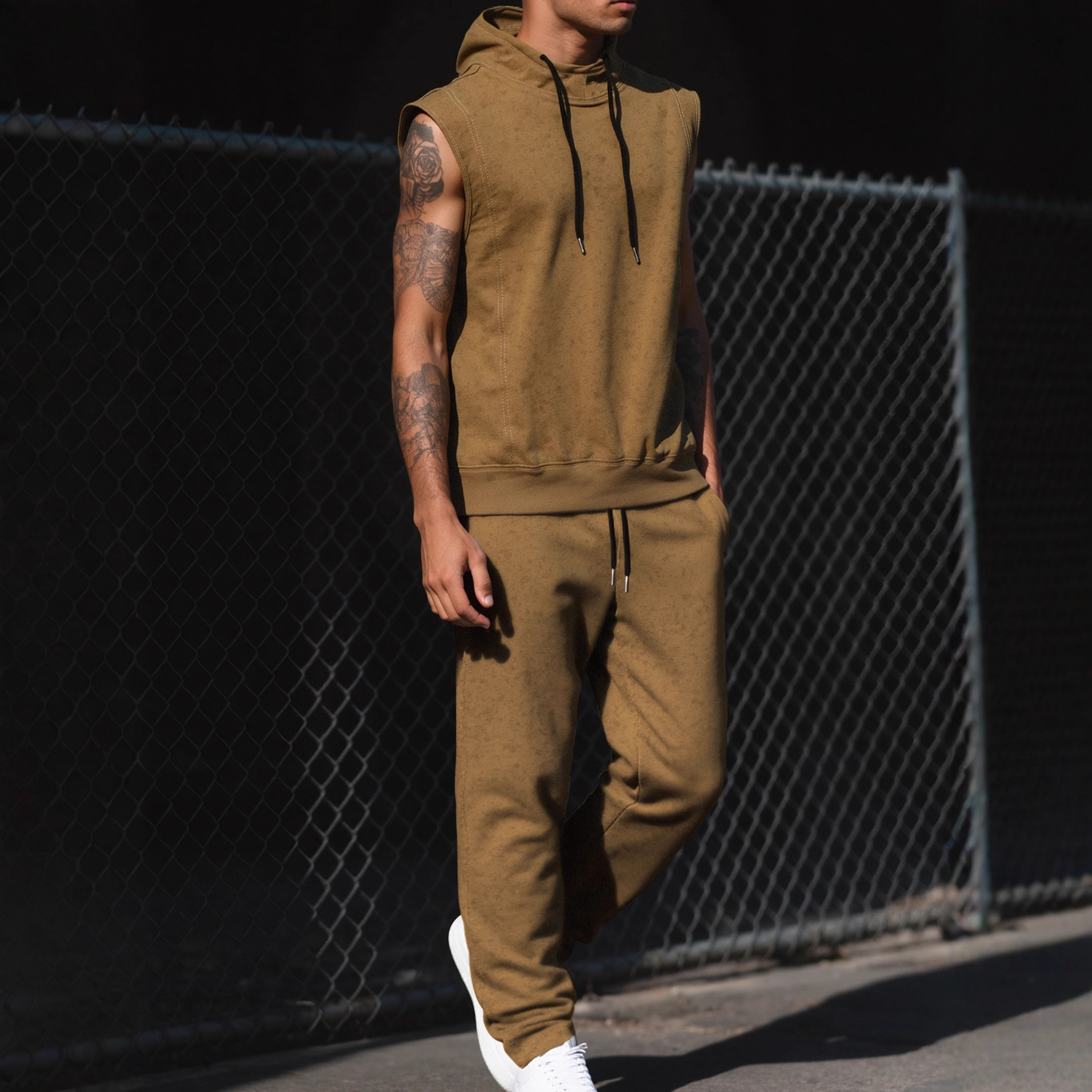 Nuevo transfronterizo Europa y América Amazon nuevo hacer vieja tendencia callejera pantalones deportivos casuales con capuz para hombres sin mangas suéter