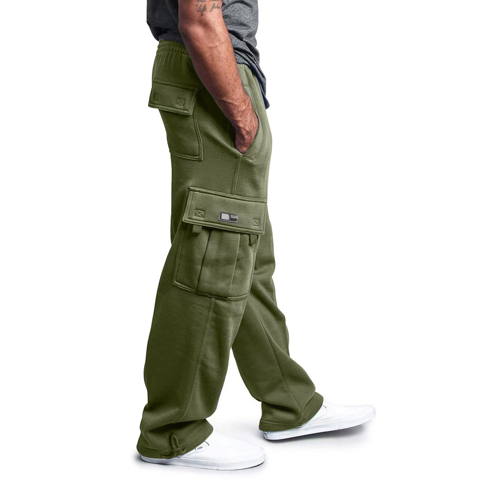 Loisirs sportifs en peluche automne-hiver pour hommes, poches multiples et vêtements de travail amples attachés avec des cordes. Pantalons pour hommes_voghion.com