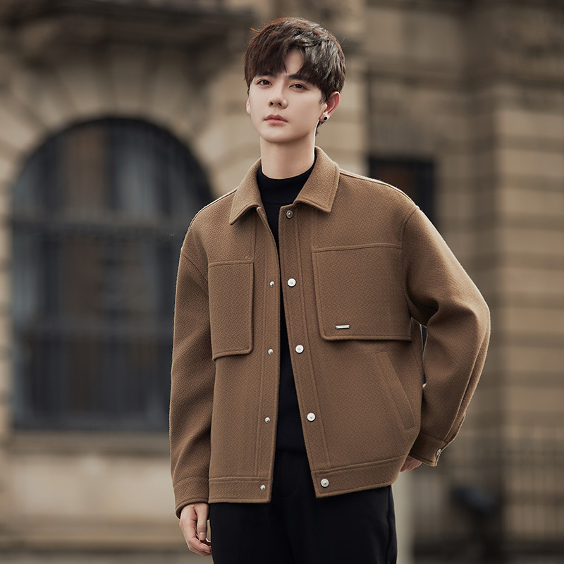 Men's Wool Blend Jackets Fall Winter Korean Style Youth Thick