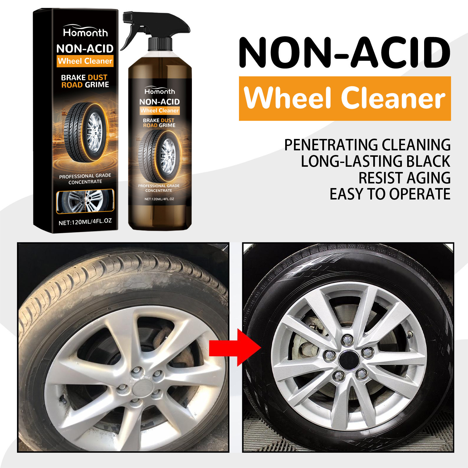 Homonth Car Tire Cleaner Set Wheel Hub Refurbishment Cleaning Polishing Maintenance Multi-Functional Cleaning Agent