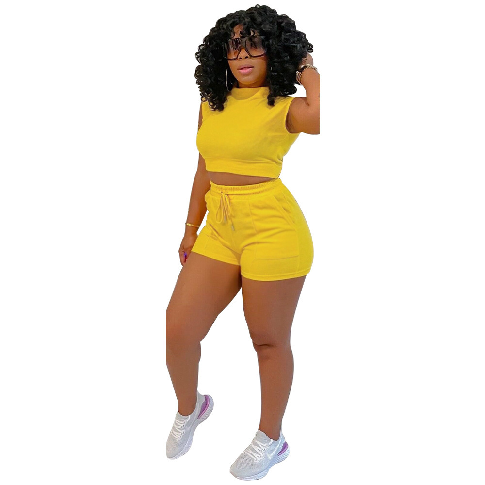 Women's solid color fashion casual suityellow