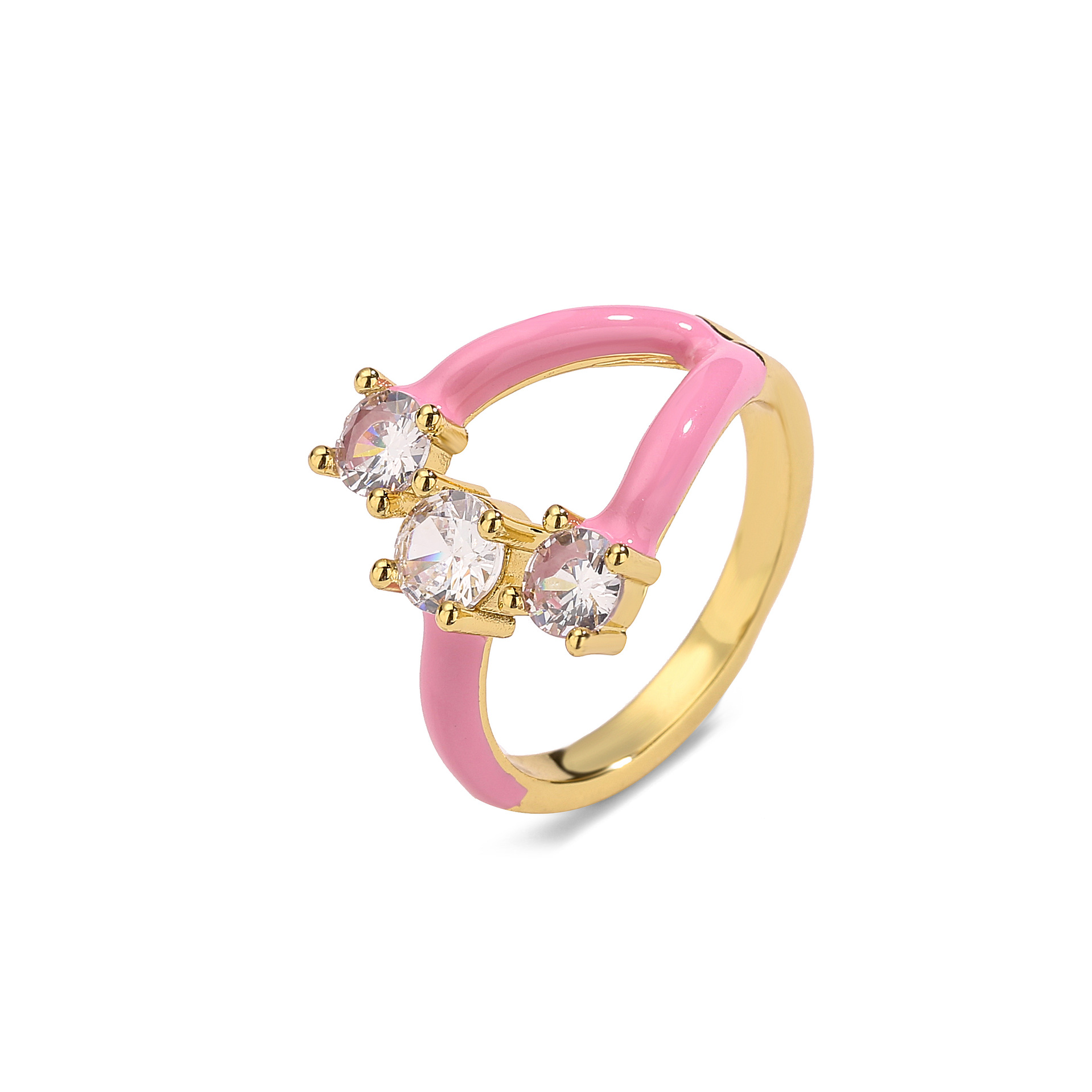 Fashion Geometric Copper Enamel Zircon Open Ring