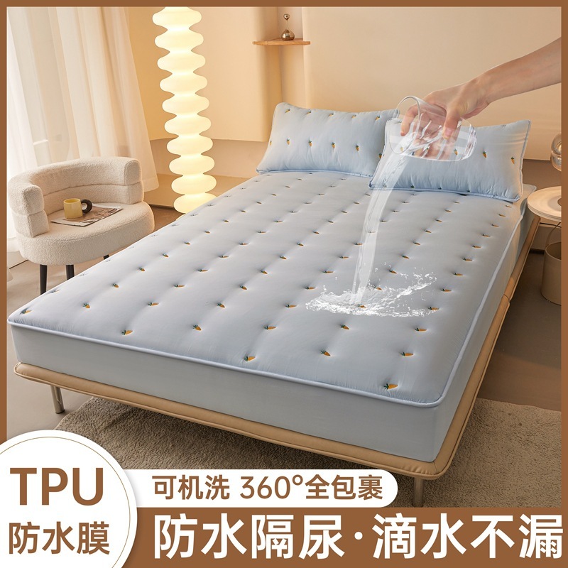 跨境夹棉防水床笠纯色刺绣床垫防尘保护套席梦思外贸床罩全包批发|undefined