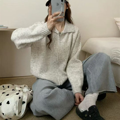 翻领纯色针织衫外套女2025秋冬新款休闲百搭针织衫上衣百搭毛衣