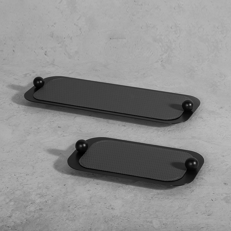 现代高档金属贴皮革香薰托盘家居样板间卧室衣帽间收纳置物盘摆件