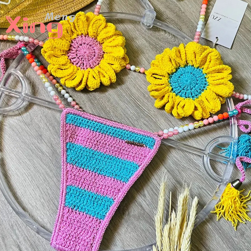 Flower Bead Multicolor Bikini Swimsuit Yellow - Shop at LoveMi
