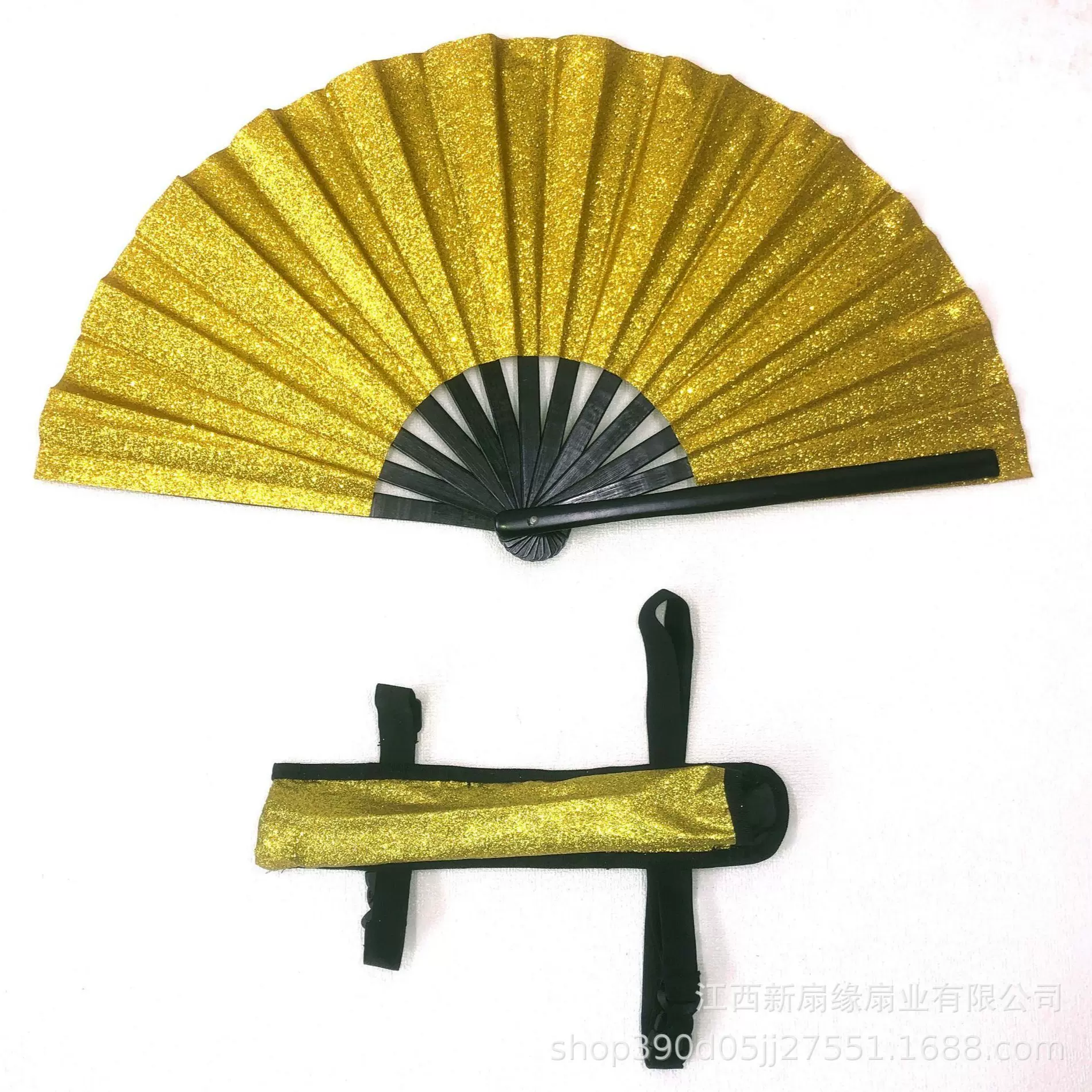 33厘米闪粉扇子带扇袋有现货可开发票 竹骨功夫扇 亚马逊超卖爆款