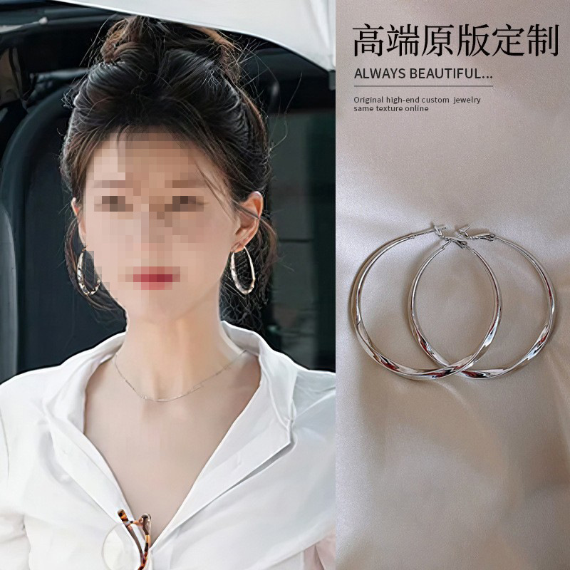 Let Me Dazzle Zhao Lusi's Same Style Silver Needle Round Earrings for Women Korean Style Simple Earrings Niche Design Earrings for Women