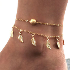 European and American cross-border hot-selling beach style leaf foot jewelry simple double-layer tassel ethnic style women's small leaf chain 