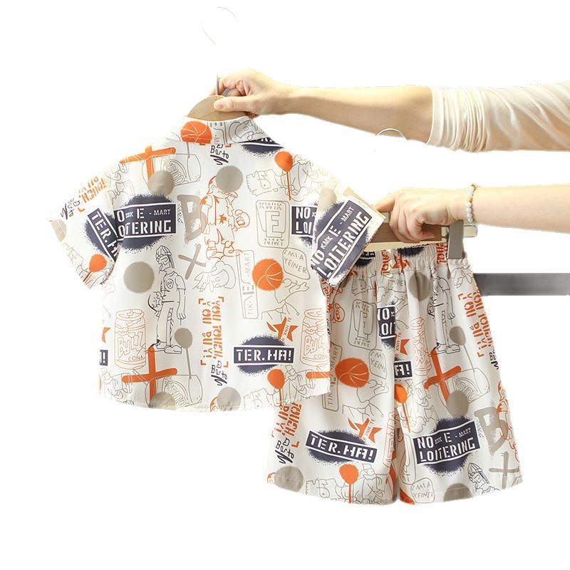 7867 Traje delgado de manga corta para niños, pantalones cortos de verano para niños, chaleco, camisa de bebé de tres piezas, ropa de verano