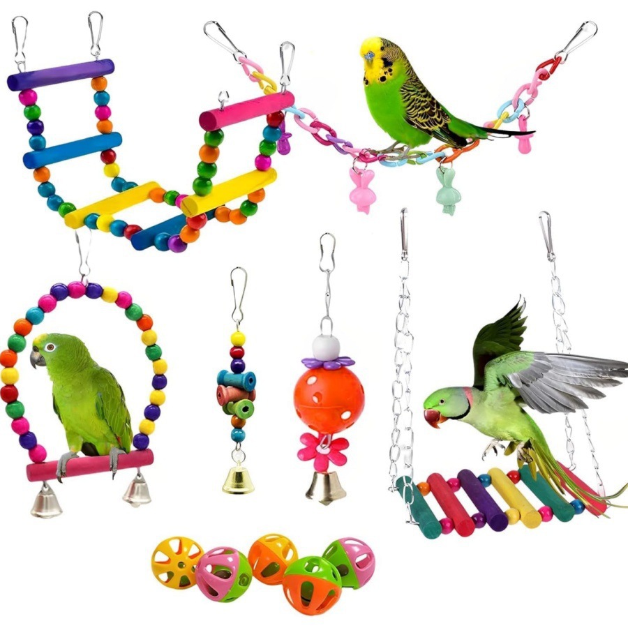 Juegos de juguetes de pájaros explosivos transfronterizos de artículos de pájaros roer y tirar juguetes de pájaros para aliviar el aburrimiento escaleras columnas juguetes de loros image 20