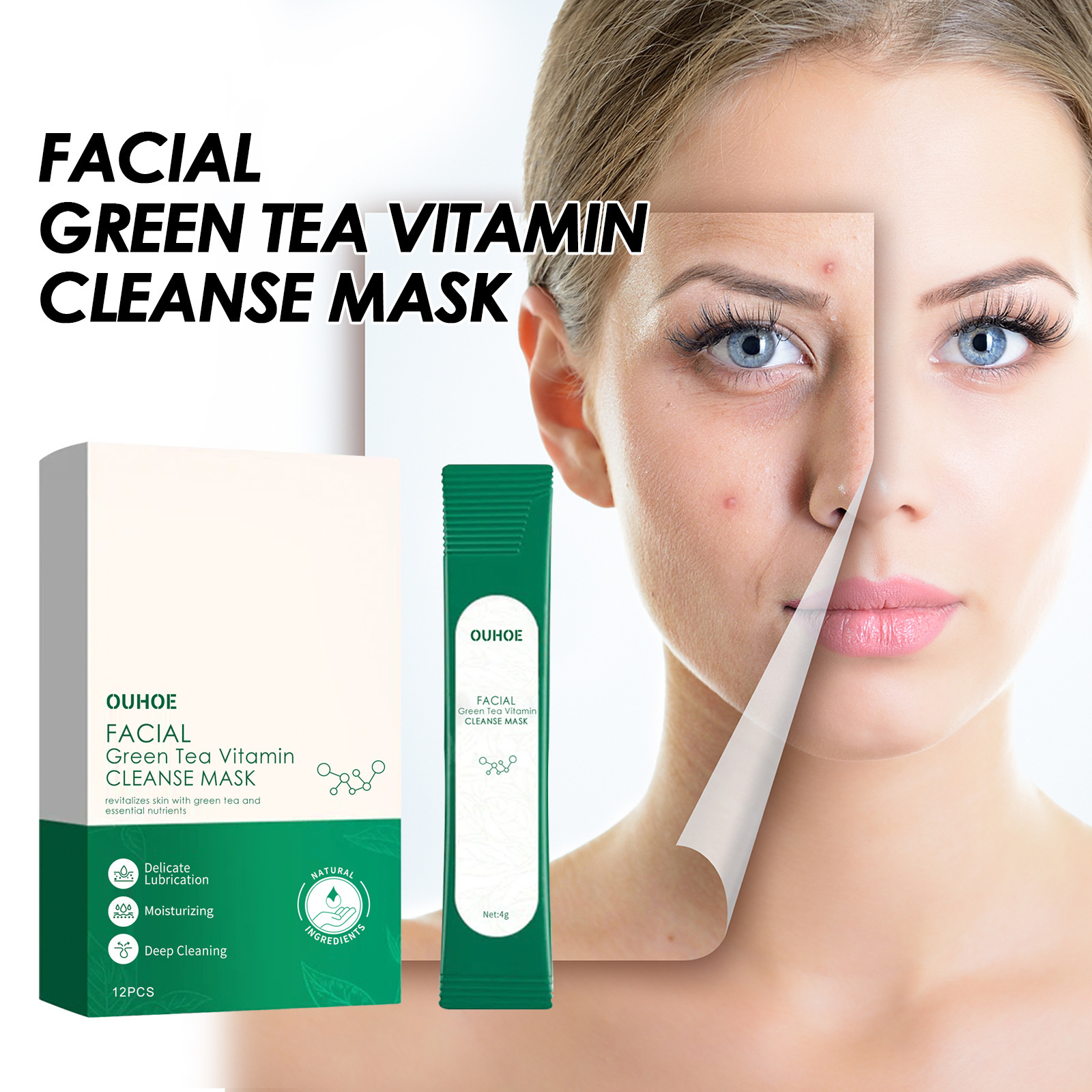 Téi OUHOE Gréng Vitamin Reinigungsmaske Gesiichtsakne Entfernt Déif Feuchtigkeitsspender Verschmierung Feinporenhaut_voghion.com
