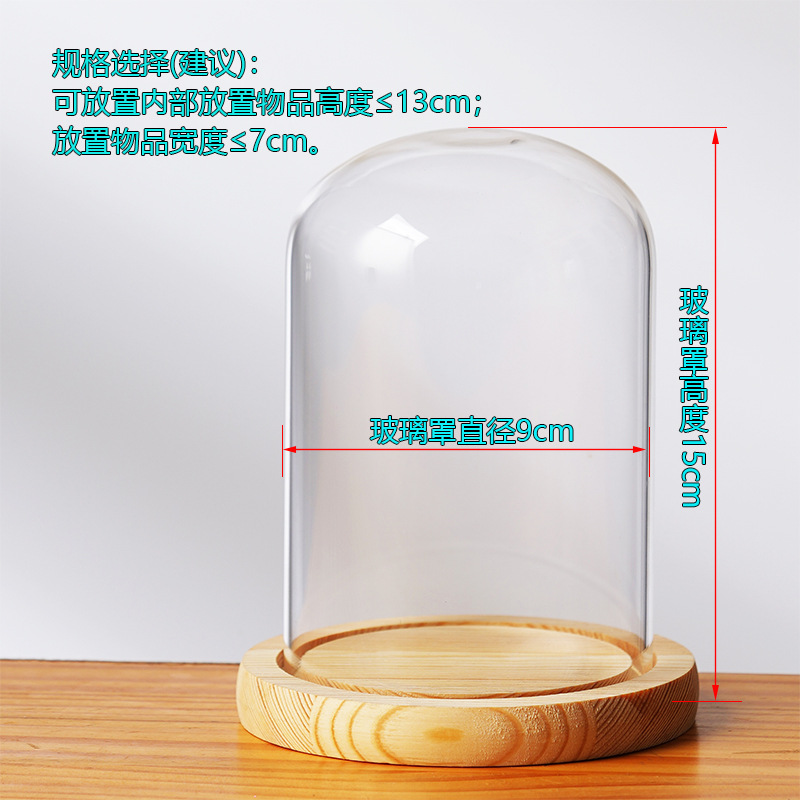 Cubierta cilíndrica de vidrio transparente sin lámpara de madera de estilo inmortal cubierta de polvo de flores hecha a mano decoración creativa de escritorio de bloques