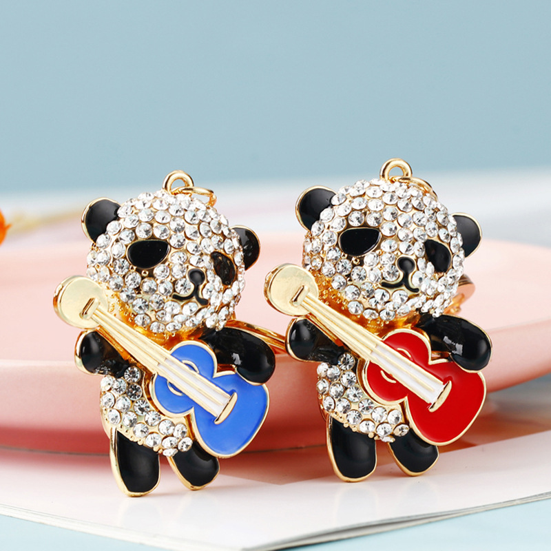Metal Material Cute Guitar Cherry Panda Metal Unisex Keychain