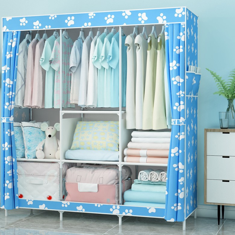 Armario simple tela plegable de tela armario de almacenamiento económico casa de alquiler de armario de acero percha