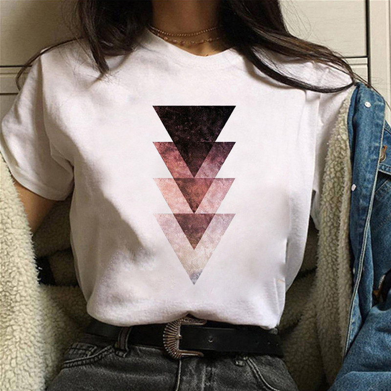 2022 Summer Short-sleeved Simple Geometric Print Harajuku Men's and Women's Round Neck Loose T-shirt plus size Women's Foreign Trade