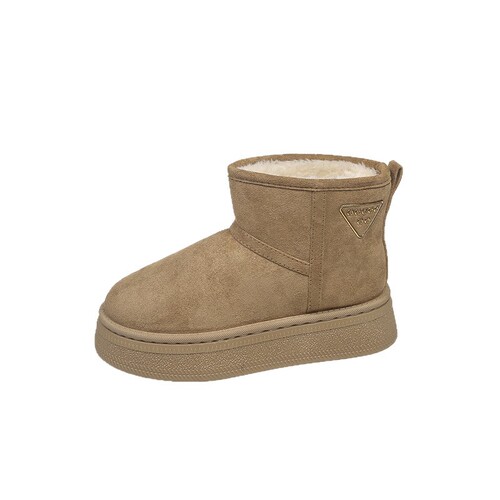 Women's Thick-Heeled Short Snow Boots 2025 Winter Warm Fleece Lined Leather-Fur Integrated Snow Boots Slipper Boot