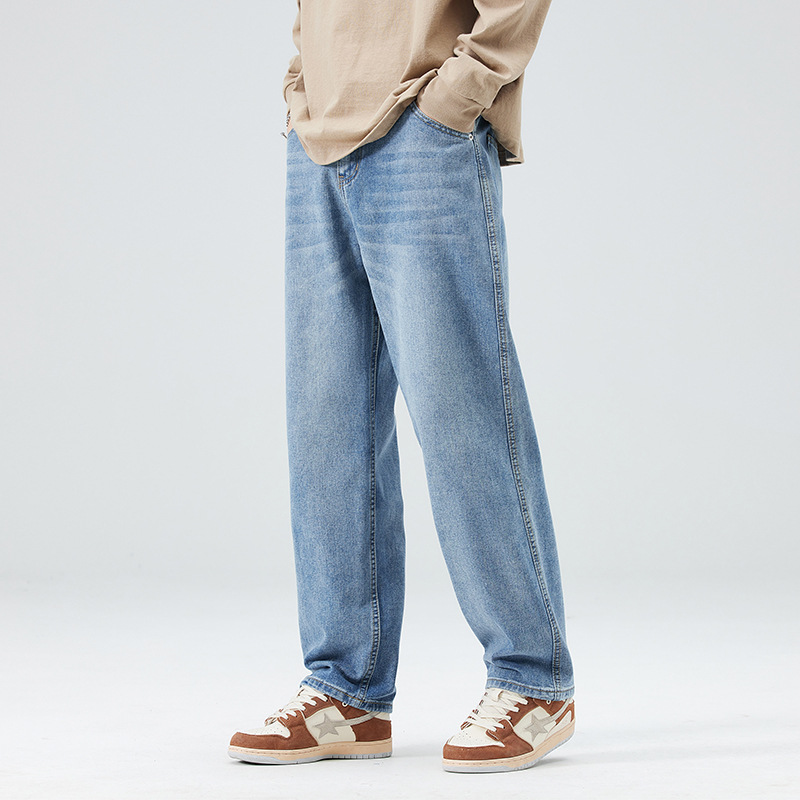 Pantalones de pierna ancha juvenil para hombres de moda estadounidense lavados jeans sueltos apenados marca de moda para hombres Pantalones rectos de High Street para hombres