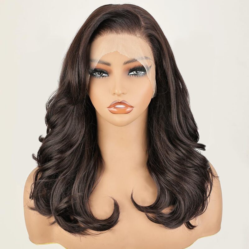 Brown Lace Front Wig, Pre-Layered; Short Wavy Glueless Wig