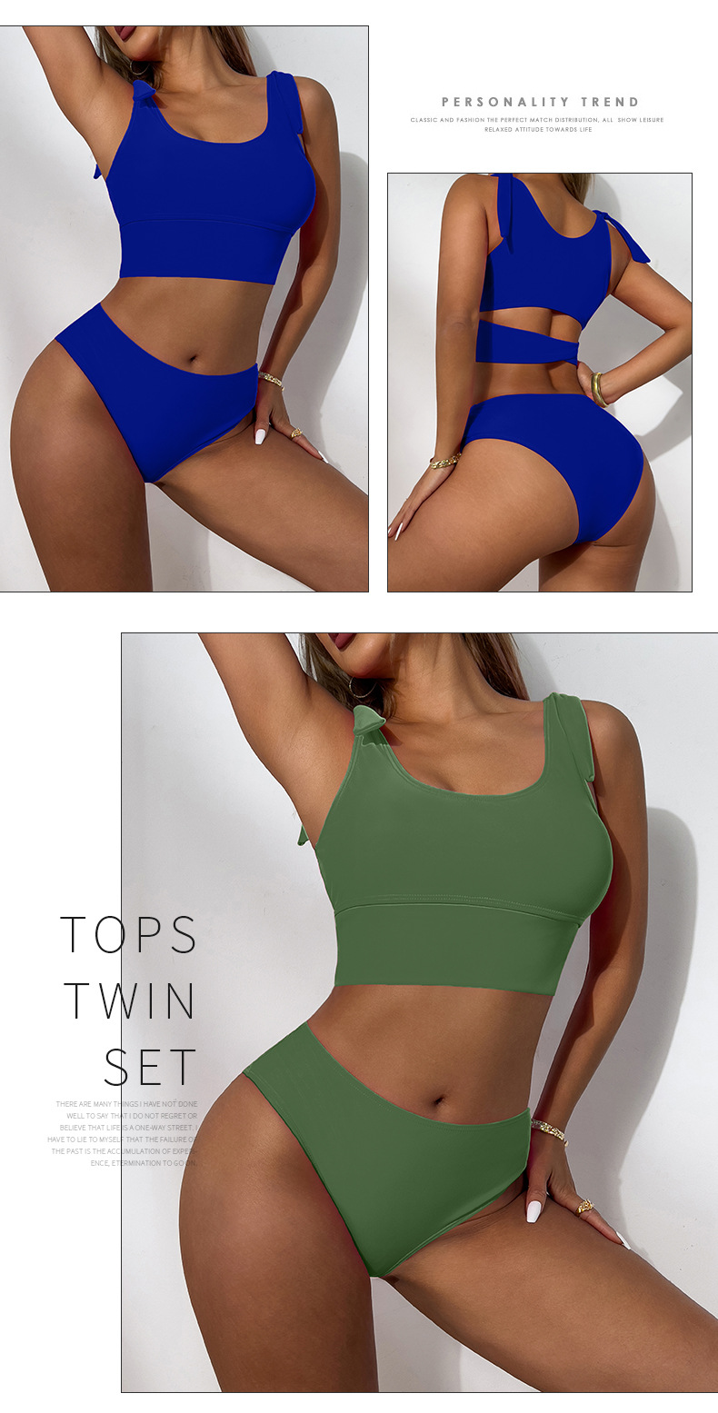 2024 neue Feste Farbe Mode Split Bikini Sexy Hohe Taille Sport Bademode für Frauen_voghion.com
