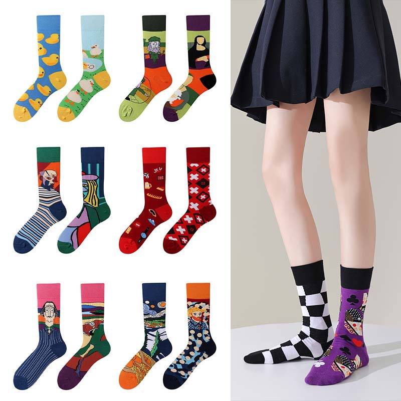 Color-Blocking Couple Ab Trendy Socks, Versatile Mid-High Tube Socks for Men and Women, Mandarin Duck Socks, Sweat-Absorbent Breathable Cotton Socks, Left and Right Feet