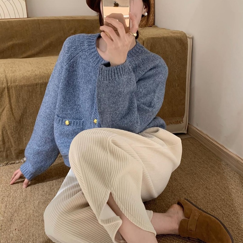 2024 otoño nuevo estilo coreano pequeño estilo de moda suéter de botón de oro cardigan temperamento dulce corto abrigo de punto image 8
