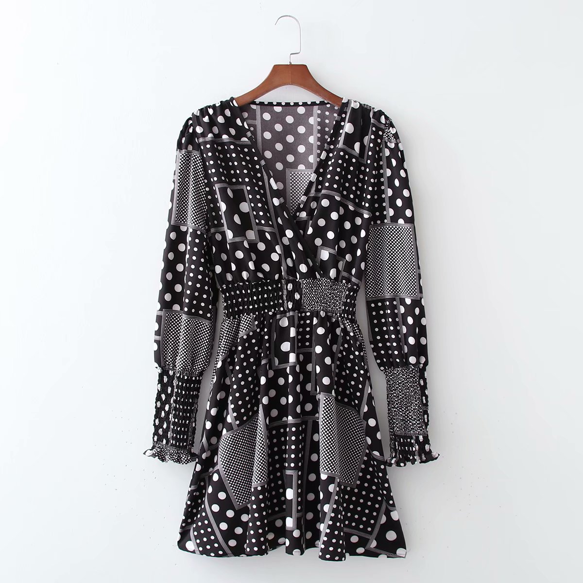 square polka dot printing cross waist dress NSAM39833