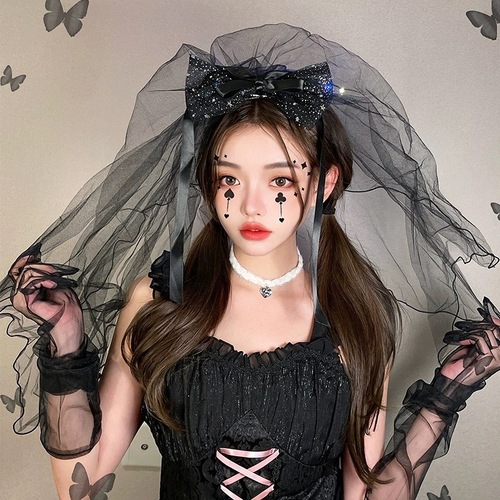 Black wedding veil, lace hair accessories, Halloween decoration hairpins, mesh bow hair accessories, hairpin accessories wholesale