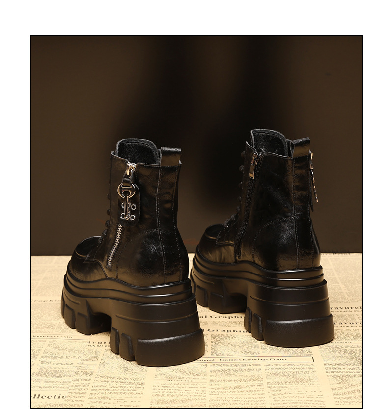 Boot nữ kiểu Anh đế dày nâng chiều cao, cổ ngắn, phong cách retro — Lớp lót nhung đen chi tiết 16
