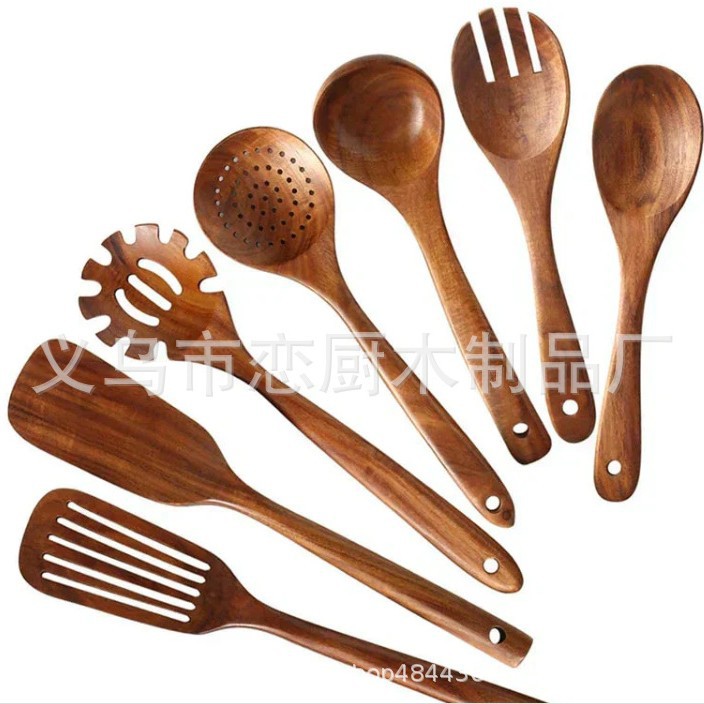 Teca antiadherente olla de mango largo de madera sólida cocina de cocina de madera acacia cocina de varias piezas de cocina de madera pala larga olla de mango largo