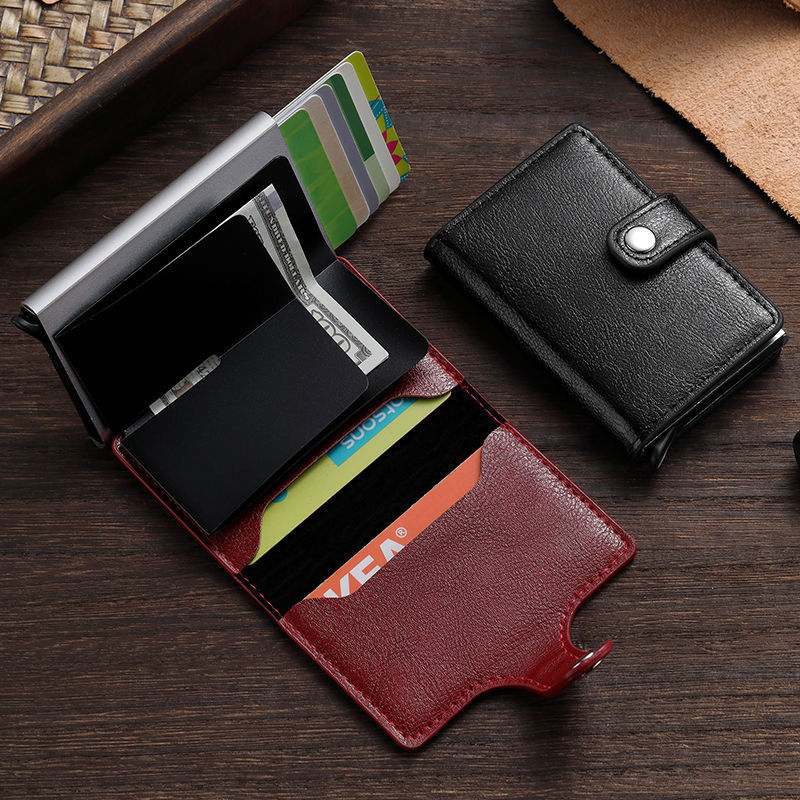 Bolsa de tarjetas de hombre tarjeta de crédito metálica automática pop-up simple portátil anti-robo RFID billetera de aleación de aluminio