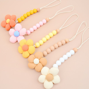ins baby silicone beads pacifier chain baby teether small toy anti-drop chain flower pacifier clip lanyard