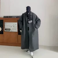 Шерстяное пальто с отворотом и лацканом мужское осеннее и зимнее корейское издание с рукавами плеча повседневное свободное плащ с длинными коленями