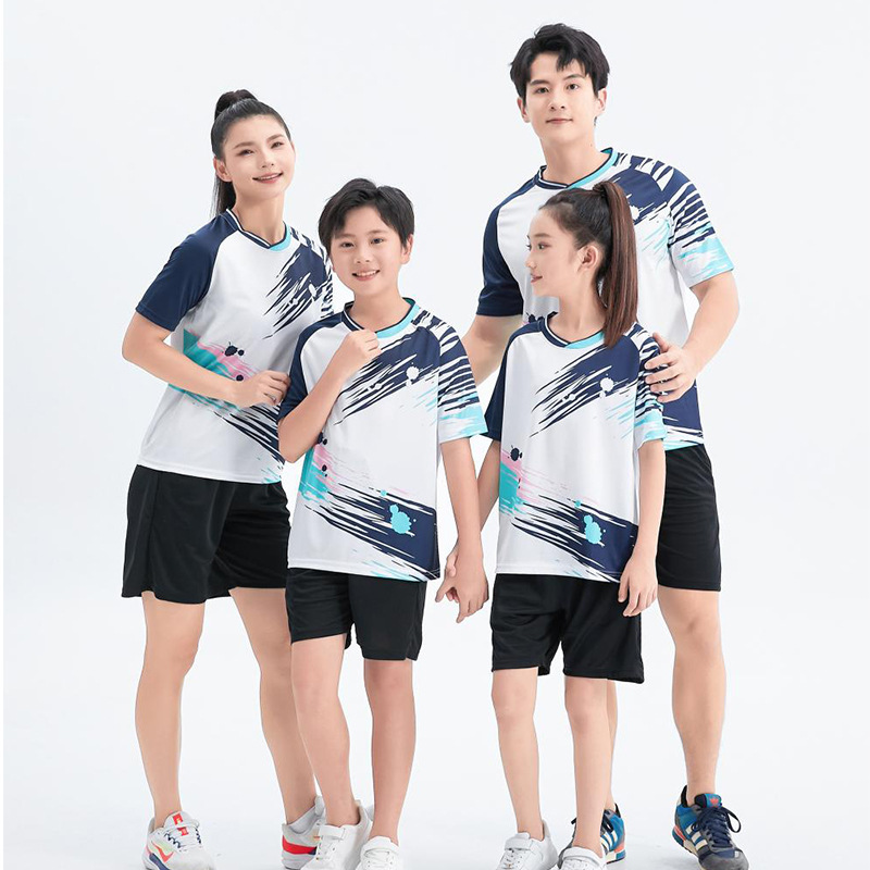 Quick-Drying Kidsren's Badminton Suit Women's Sports Competition Group Suit Table Tennis Men's Volleyball Short-Sleeved Suit