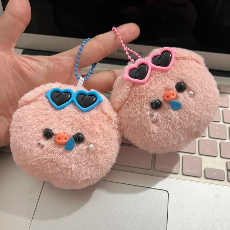 かわいいぬいぐるみ豚の鳴き笛人形、ピンクのバックパック飾り、人形キーホルダー、漫画キーホルダー|undefined
