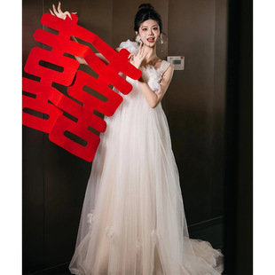 White Morning Gown Female Temperament Bride Super Fairy on the Run Princess Dress Engagement Welcome Party Birthday Sling Out Yarn