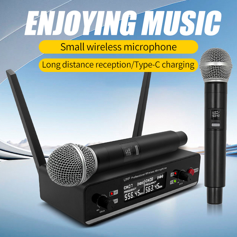 Wireless Microphone One for Two Home Ktv Stage Audio Live Broadcast Handheld Microphone