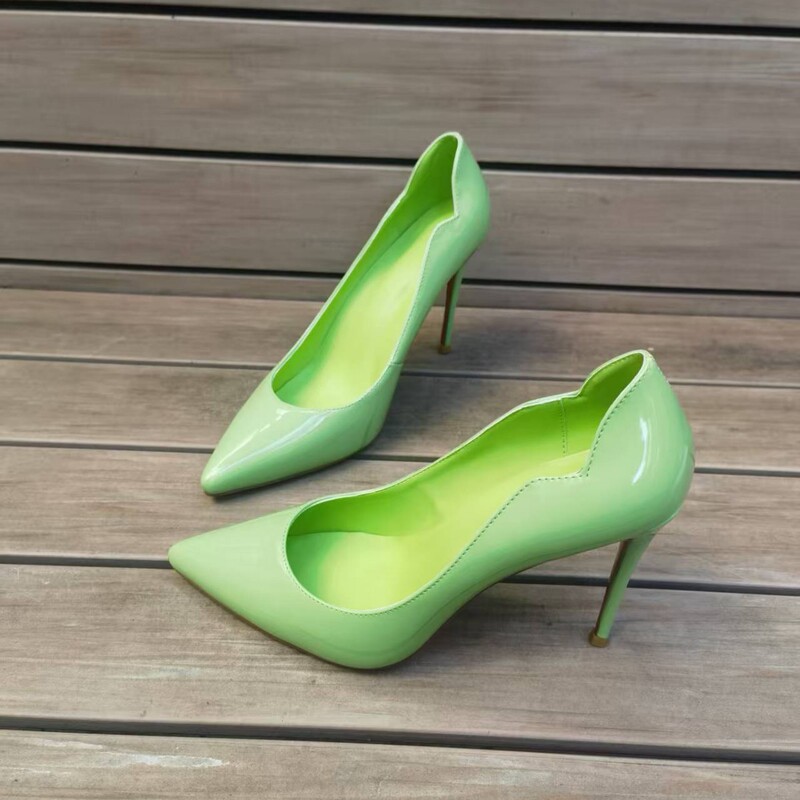 Patent Leather Flats for Women 2025 Spring & Fall European and American Pointed Toe High Heels Suede Slip-On Wedding Shoes Stiletto Work Shoes Large Size